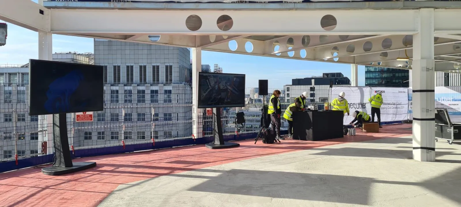 EMS Events AV control booth at Mace Stonecutter Court rooftop