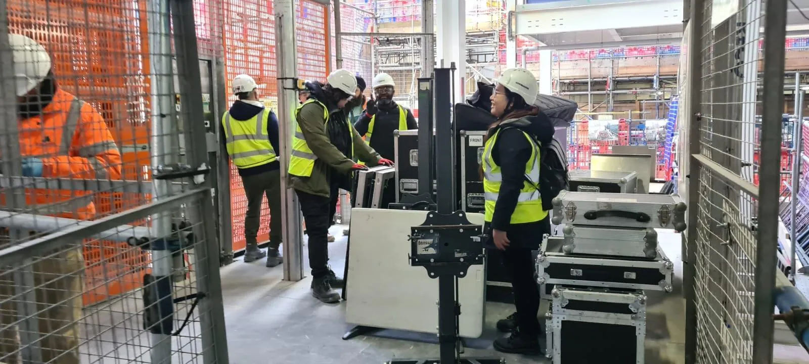 EMS Events loading AV kit into Mace Stonecutter Court hoist