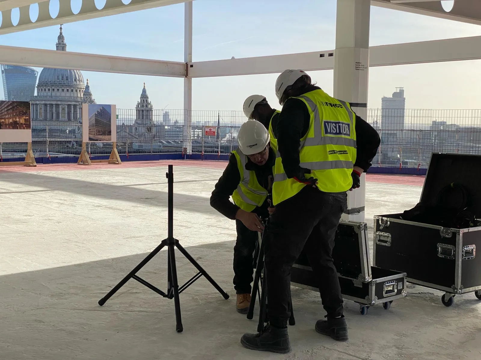 EMS Events speaker setup with St Paul's Cathedral behind