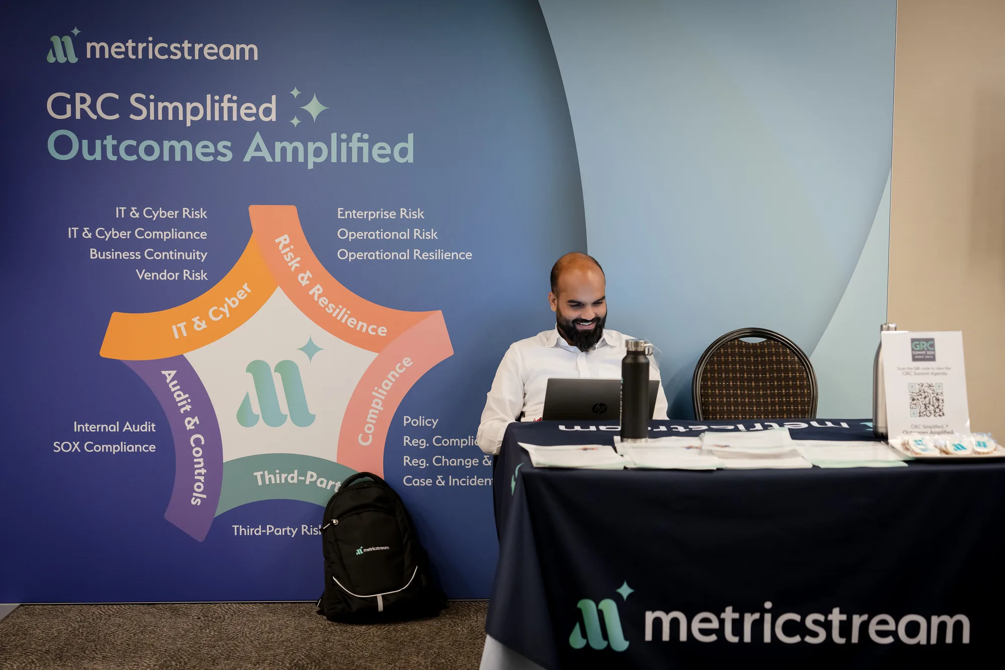 metricstream-branded-stand-backdrop-grc-summit-london-2026