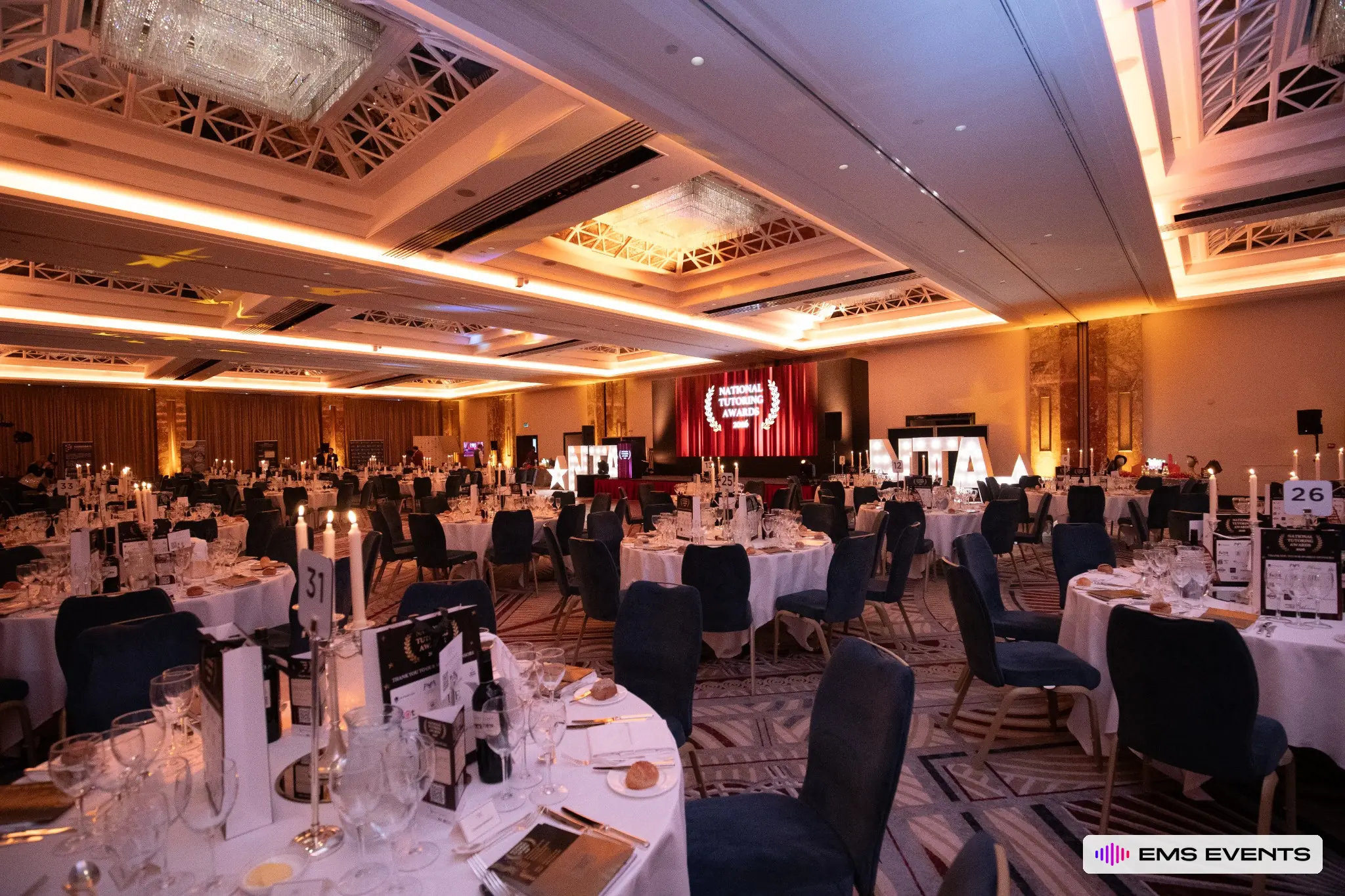 Ambient event lighting and staging for The Tutors' Association's 5th National Tutoring Awards produced by EMS Events