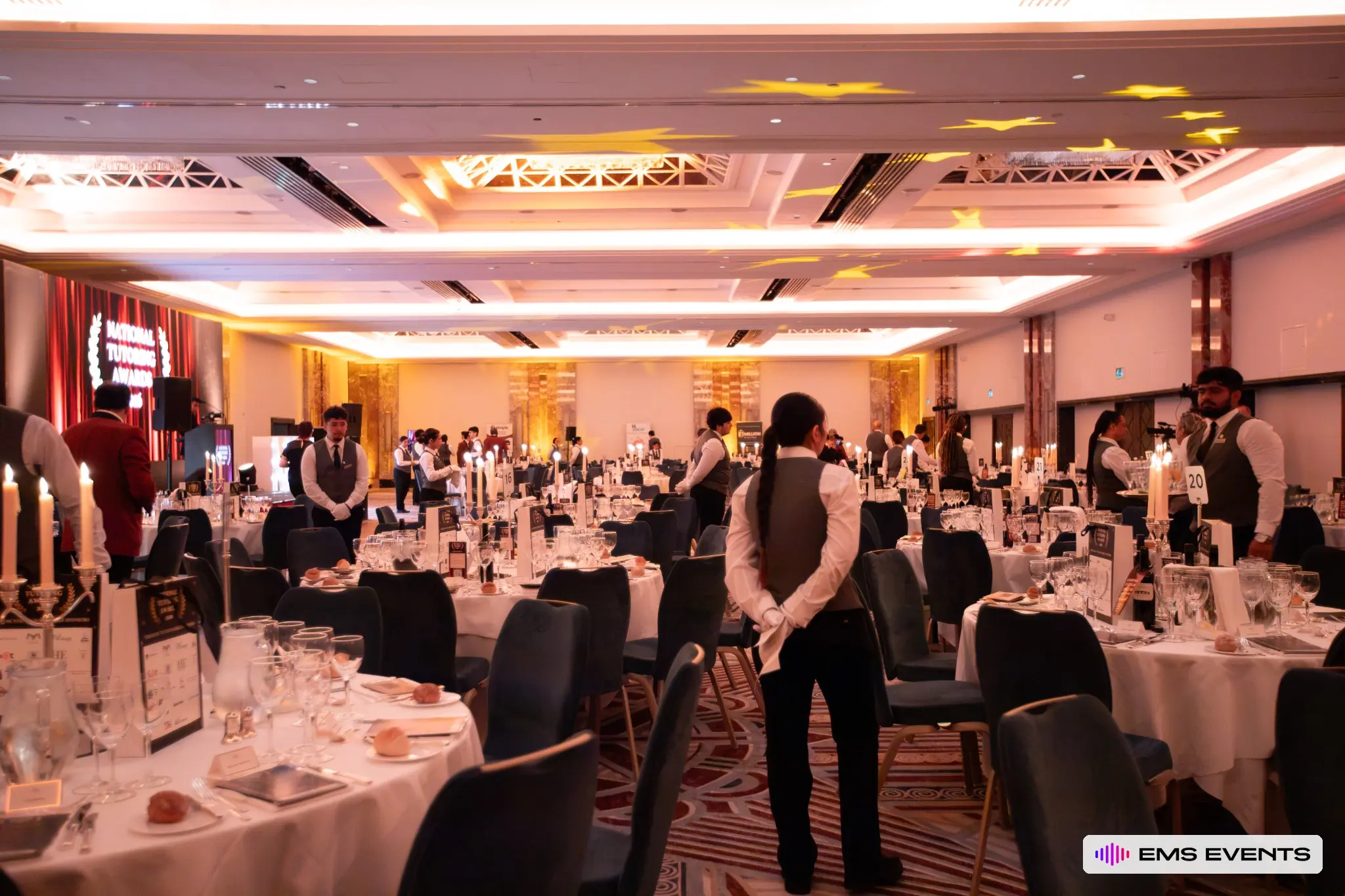 Star gobo lighting and full room preparation for The Tutors' Association's 5th National Tutoring Awards at Royal Lancaster London
