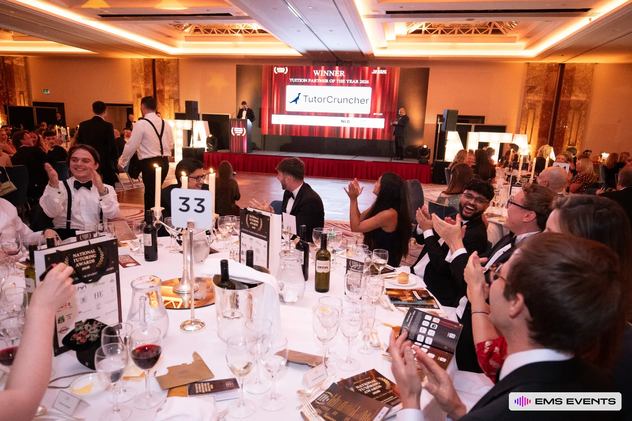 Guests applaud as TutorCruncher is announced Tuition Partner of the Year 2026 at the National Tutoring Awards